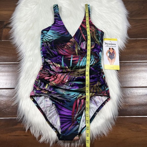 Miradonna Miraclesuit Size 6 Bahama Palms Shaping V Neck One Piece Swimsuit - Picture 5 of 12
